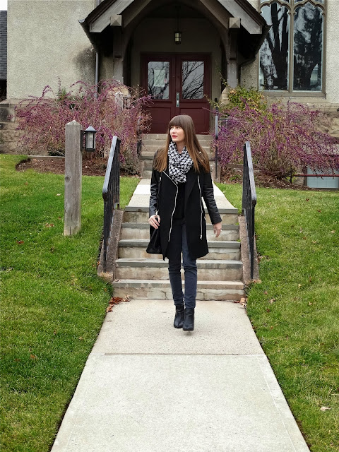house of jeffers #ootd leather and wool coat forever21, houndstooth infinity scarf | www.houseofjeffers.com
