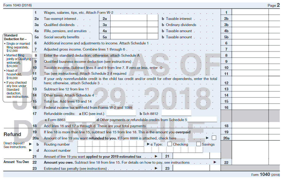 21st Century Taxation Postcard Size Form 1040 For 2018 What
