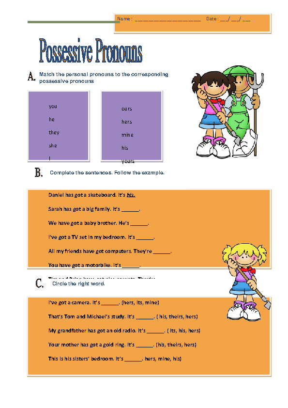 Possessive Pronouns Exercises Elementary Level