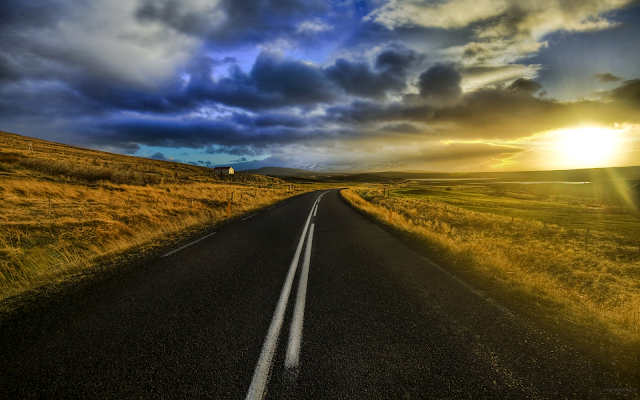 Road wallpaper with grass lands