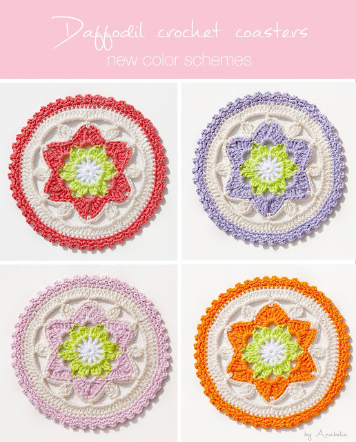 Daffodil crochet coasters pattern by Anabelia Craft Design