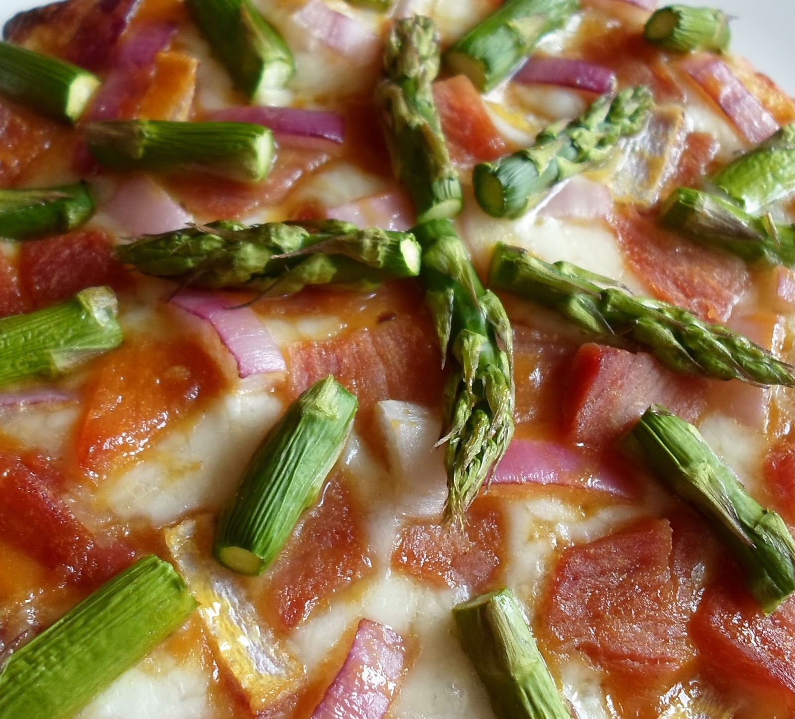 Happier Than A Pig In Mud Ham and Asparagus Pizza with Sweet Baby Ray