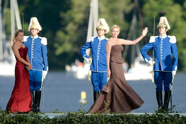 Princess Charlene of Monaco, Prince Edward, Earl of Wessex and Sophie, Countess of Wessex depart for the banquet after the wedding ceremony of Princess Madeleine of Sweden and Christopher O’Neill.