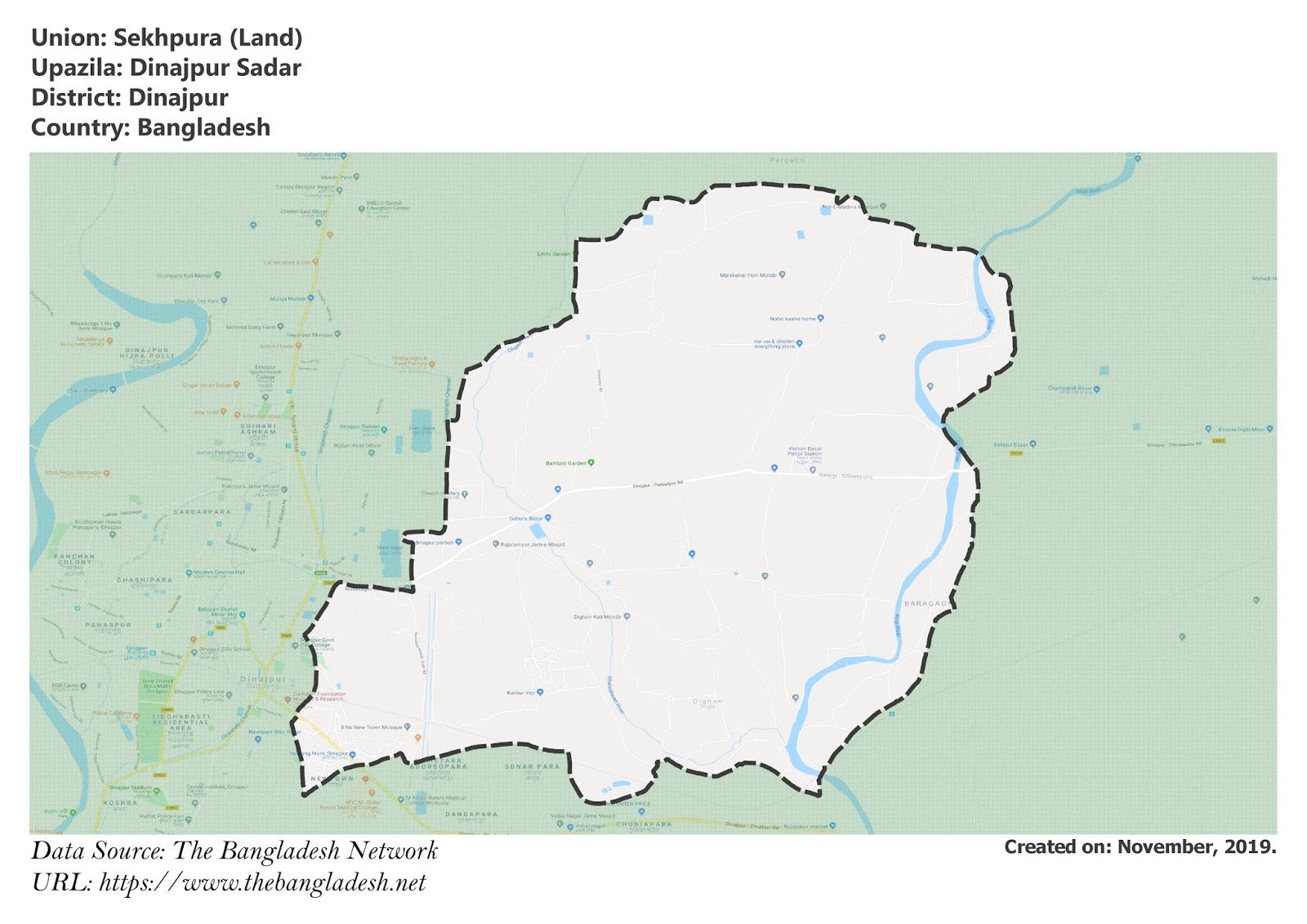 Map of Sekhpura of Dinajpur, Bangladesh.
