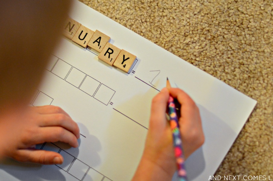 Scrabble math New Year's activity for kids