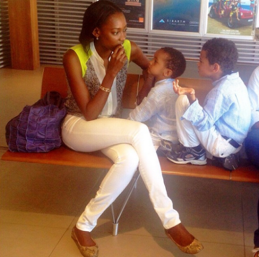 Oluchi Olandi poses with her kids