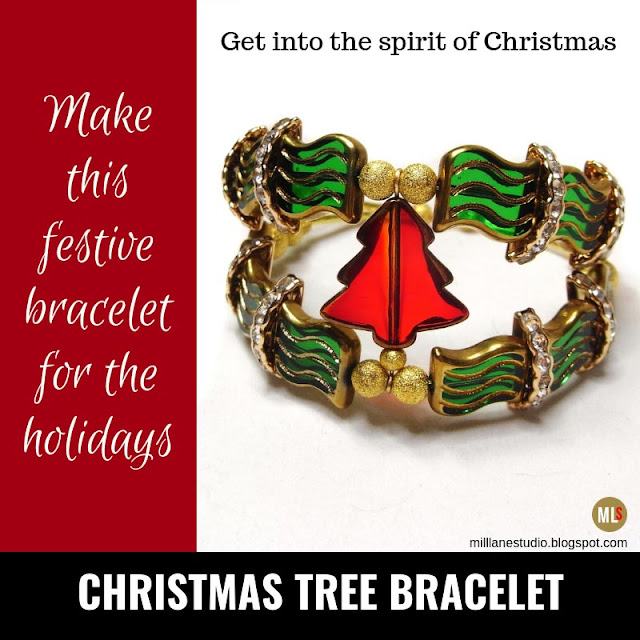 Festive Christmas tree bracelet in traditional red, green and gold.