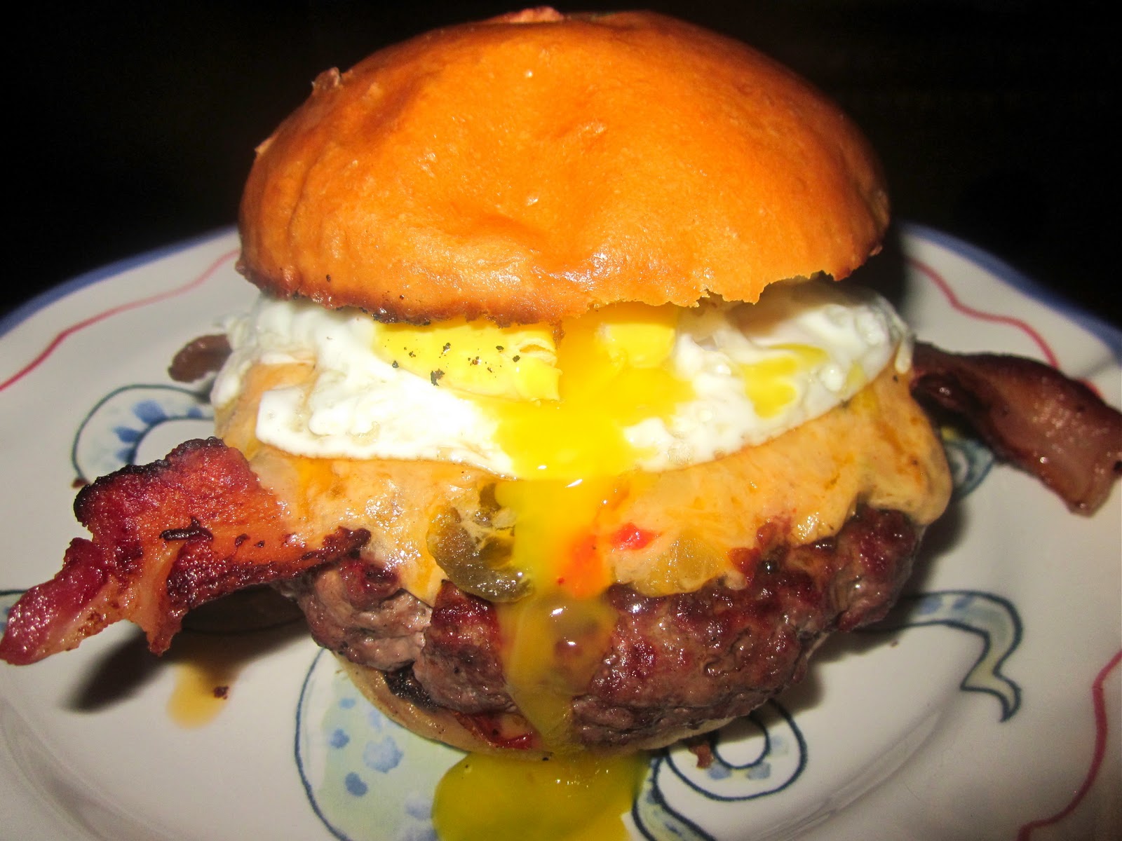 Haute + Heirloom Fried Egg Burger with Pimento Cheese, Bacon, & Slow