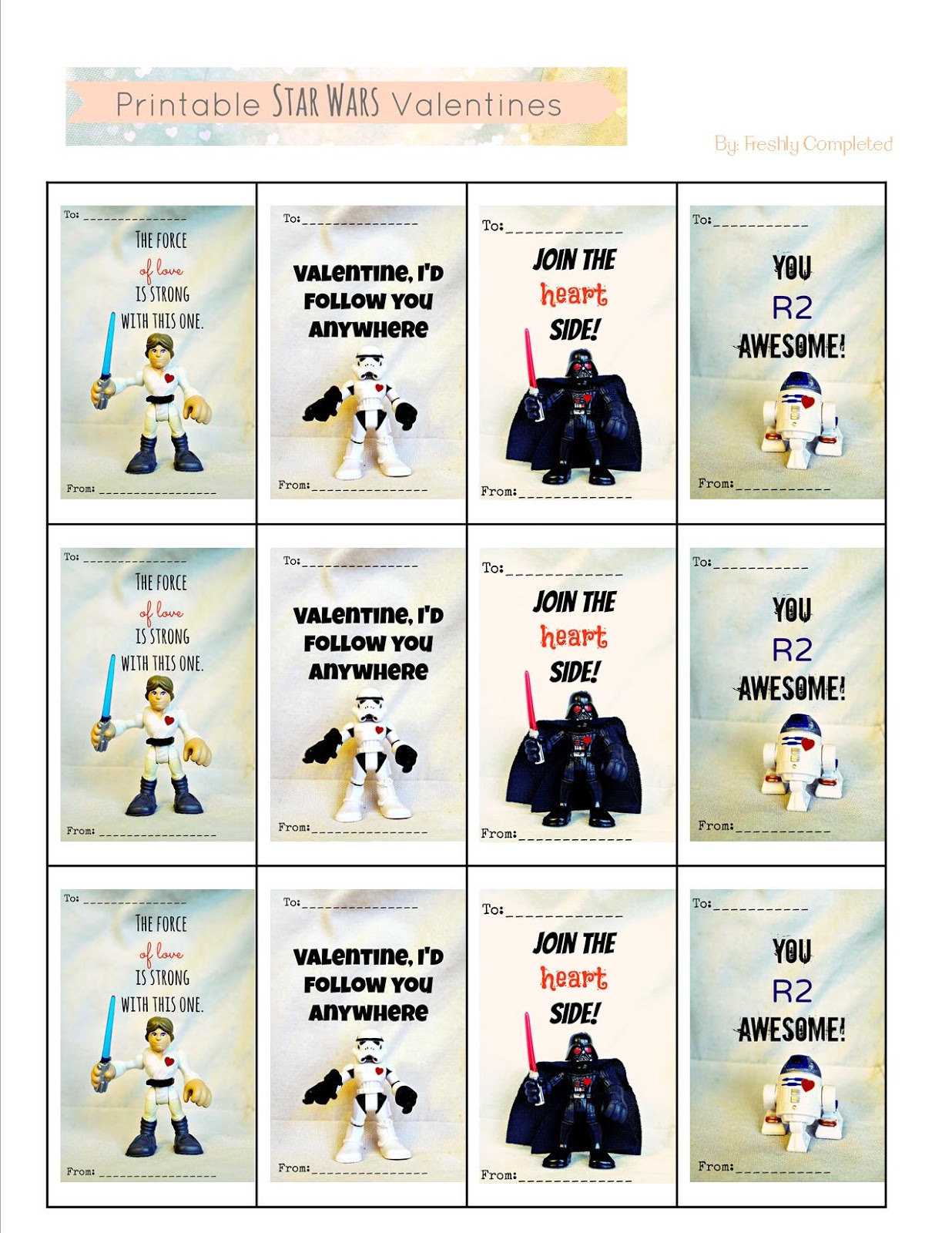 Freshly Completed Printable Star Wars Valentines