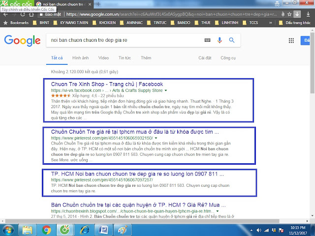 Từ khóa "noi ban chuon chuon tre dep gia re" đứng top Google