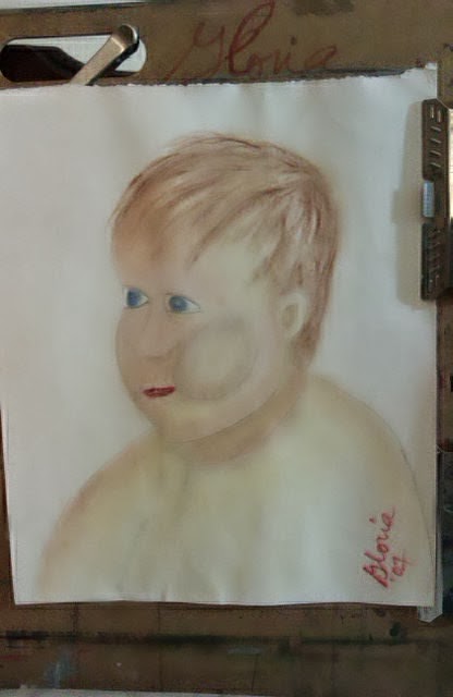 Sketch of baby created by Gloria Poole; powdered pastels; to  re-do