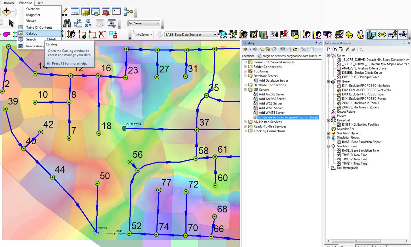 Spatial databases in infoswmm and infosewer using arccatalog 