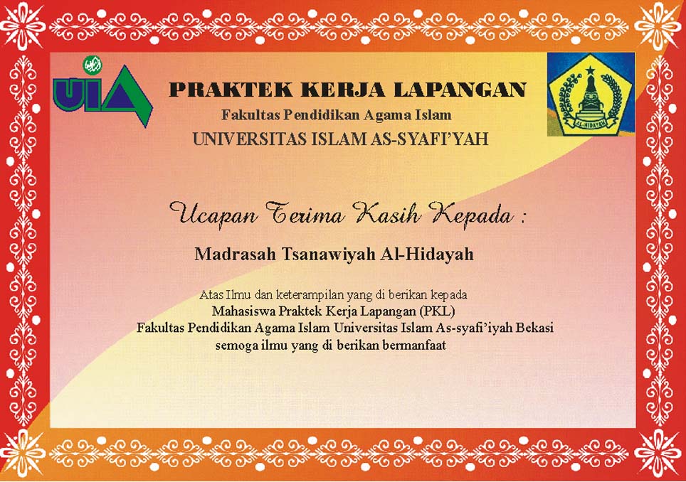 Contoh Sertifikat Ucapan terima kasih PKL Mahasiswa - IMAM 