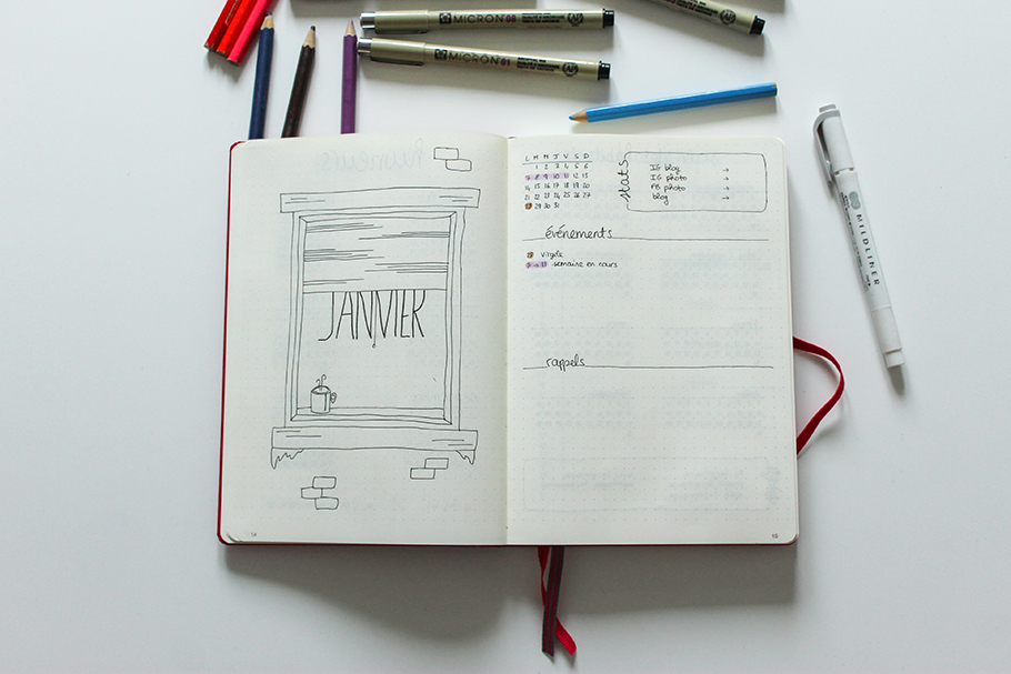 bullet journal janvier bujo monthly spread 2019