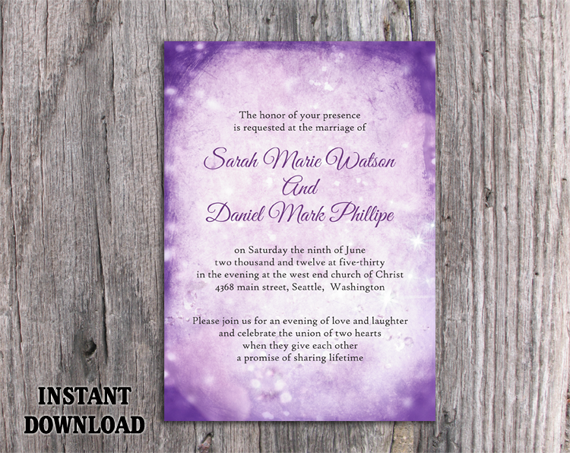 DIY Rustic Wedding Invitation Template Editable Word File Download Printable Purple Lavender DIY Rustic Wedding Invitation Template Editable Word File Download Printable Purple Lavender