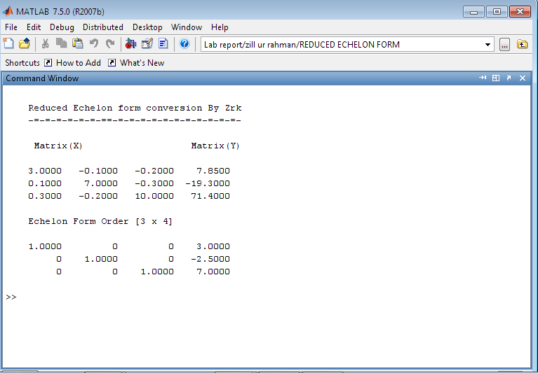 Basic Matlab Programs Reduced Echelon Form