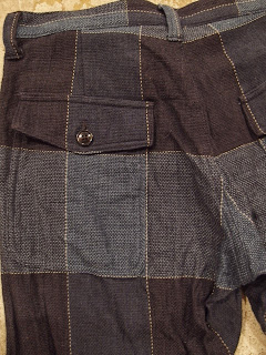 TS(S) slant fly front work shorts block plaid linen cotton dobby cloth