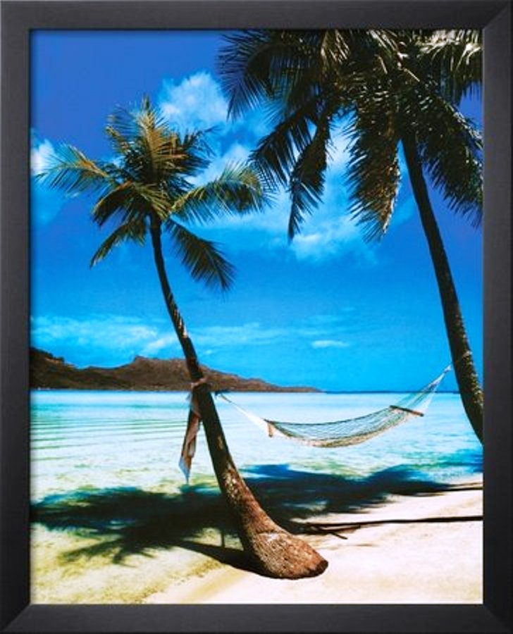 Tropical Beach Hammock Palm Trees Art Poster Print