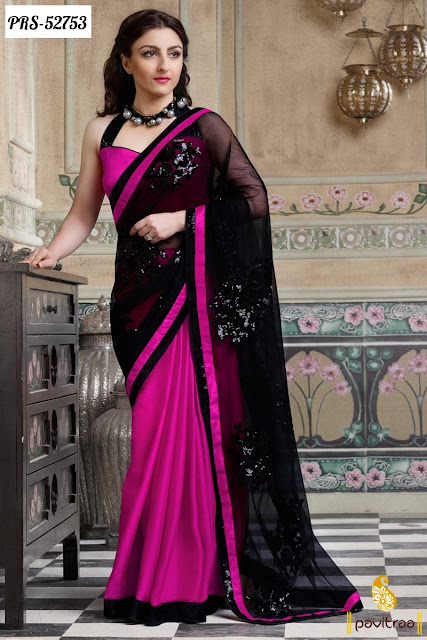 Bollywood actress heroine Soha Ali Khan special black color net designer saree online shopping