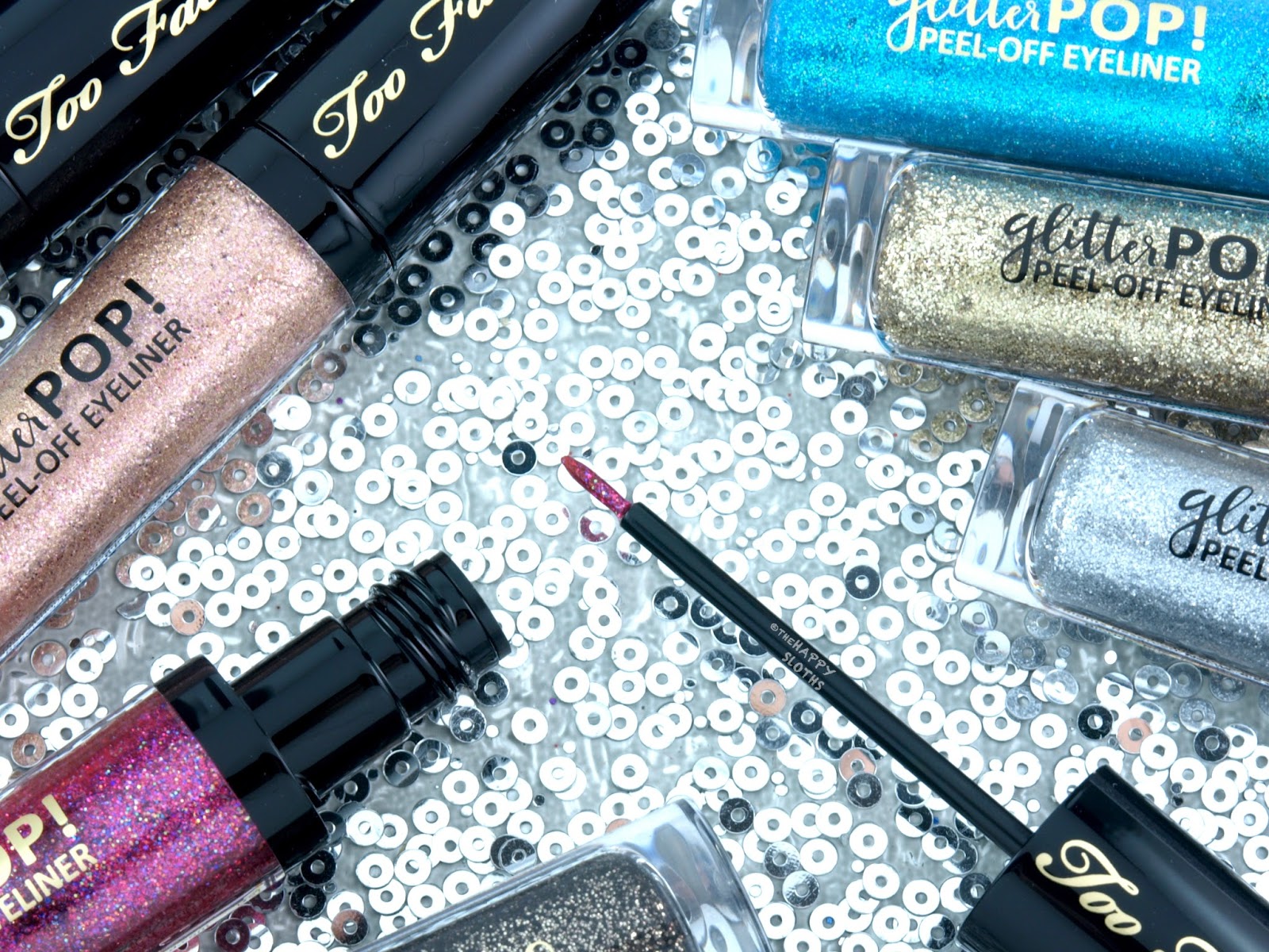 Too Faced Glitter POP! PeelOff Eyeliner Review and Swatches The