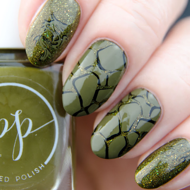 Painted Polish "Stamped in Moss" stamping swatch