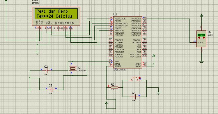 rangkaian LM35 menggunakan mikrokontroler ATMega8535 dengan software compil...