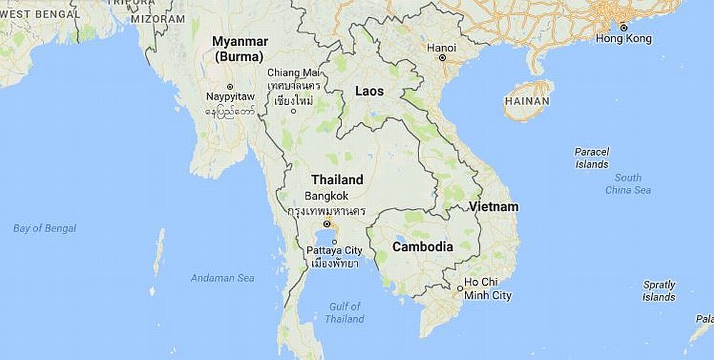 Что омывает тайланд. Вьетнам и Тайланд на карте. Таиланд и Вьетнам на карте.