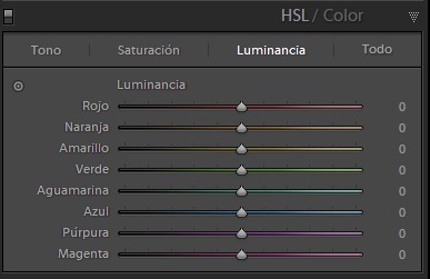Panel 'HSL' - Luminancia