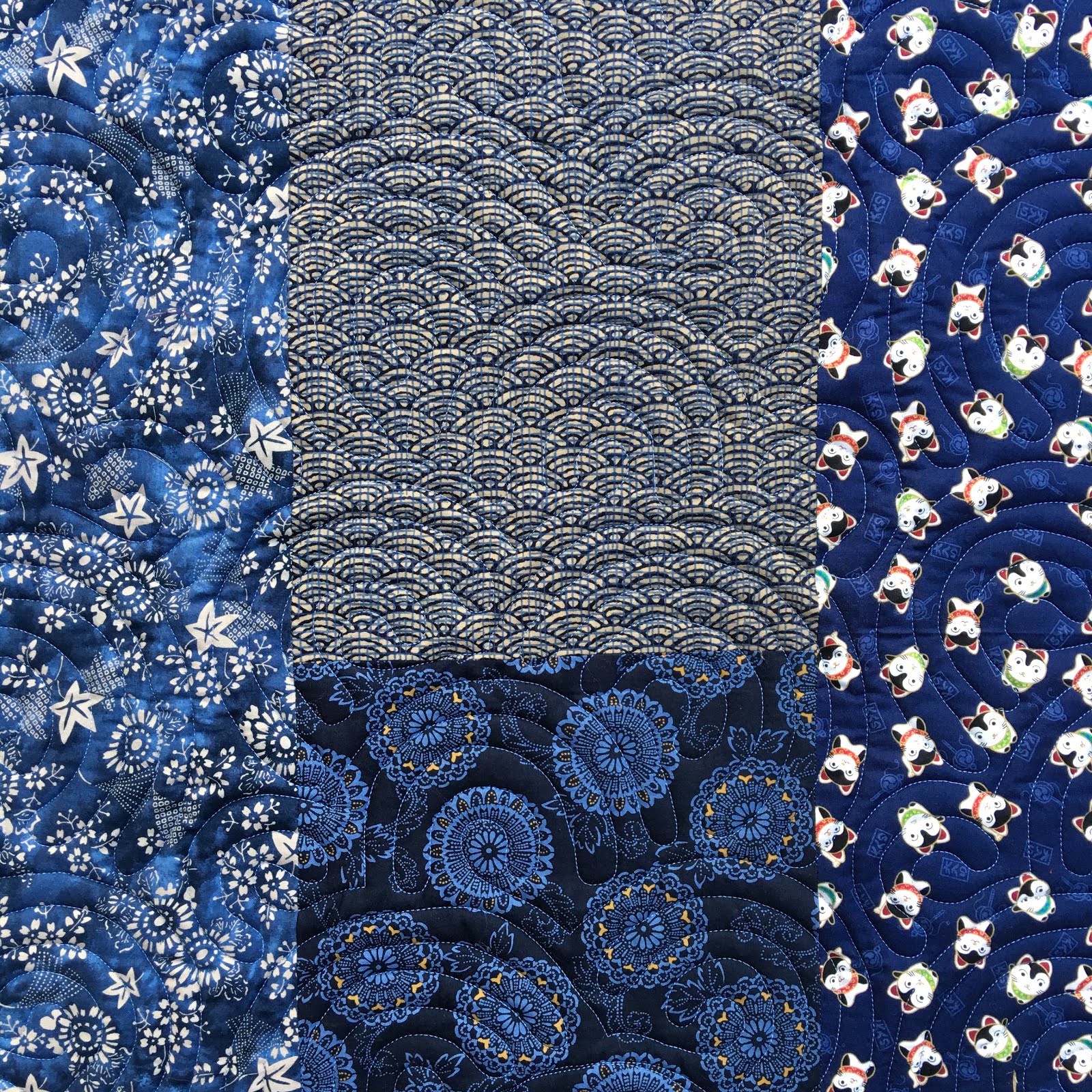Fabric Japanese Indigo Chrysanthemum & Swallows Dressmaking Quilting