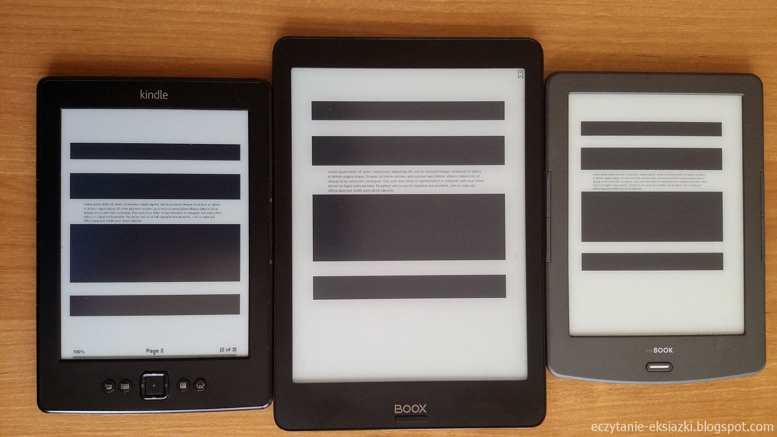 Kindle 5, Onyx Boox Nova, InkBOOK Classic 2 – porównanie ekranów