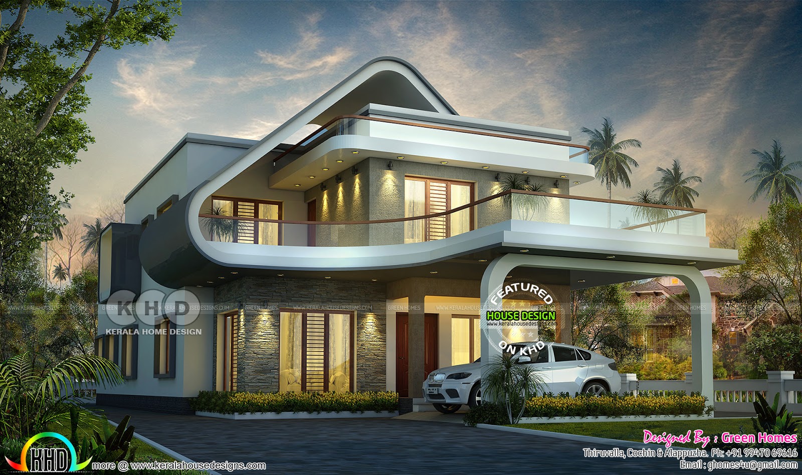 Unique and stylish flowing design home - Kerala home design and floor