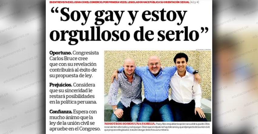 Sí, soy gay y estoy orgulloso de serlo, admite el Congresista Carlos Bruce en entrevista