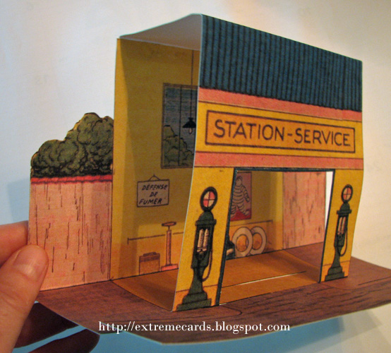 PAPERMAU: Vintage Gas Station Pop Up Card Tutorial - by Extreme Cards