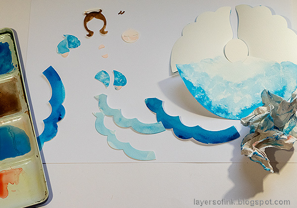 Layers of ink - 3-D Watercolor Angel Tutorial by Anna-Karin Evaldsson. Watercolor the angel.