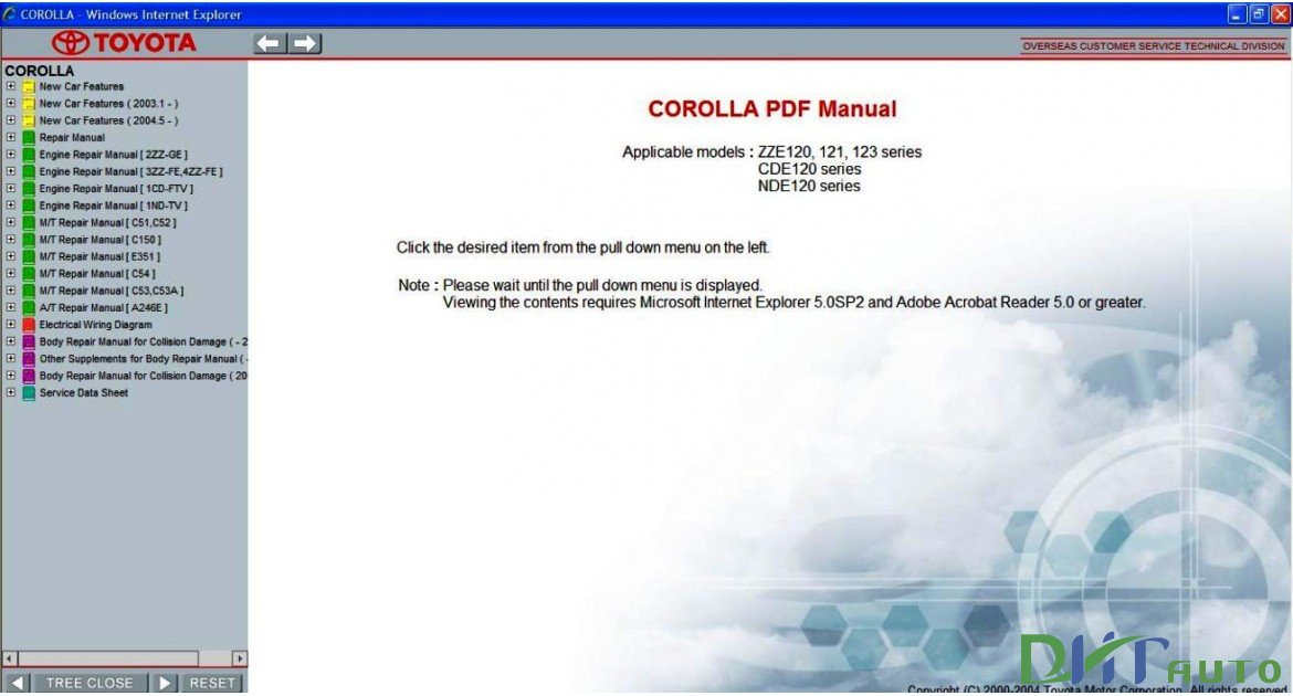Toyota Workshop Manual Toyota Corolla Service Repair Manual Update 2001 2002 2003 2004 2005 2006 2007