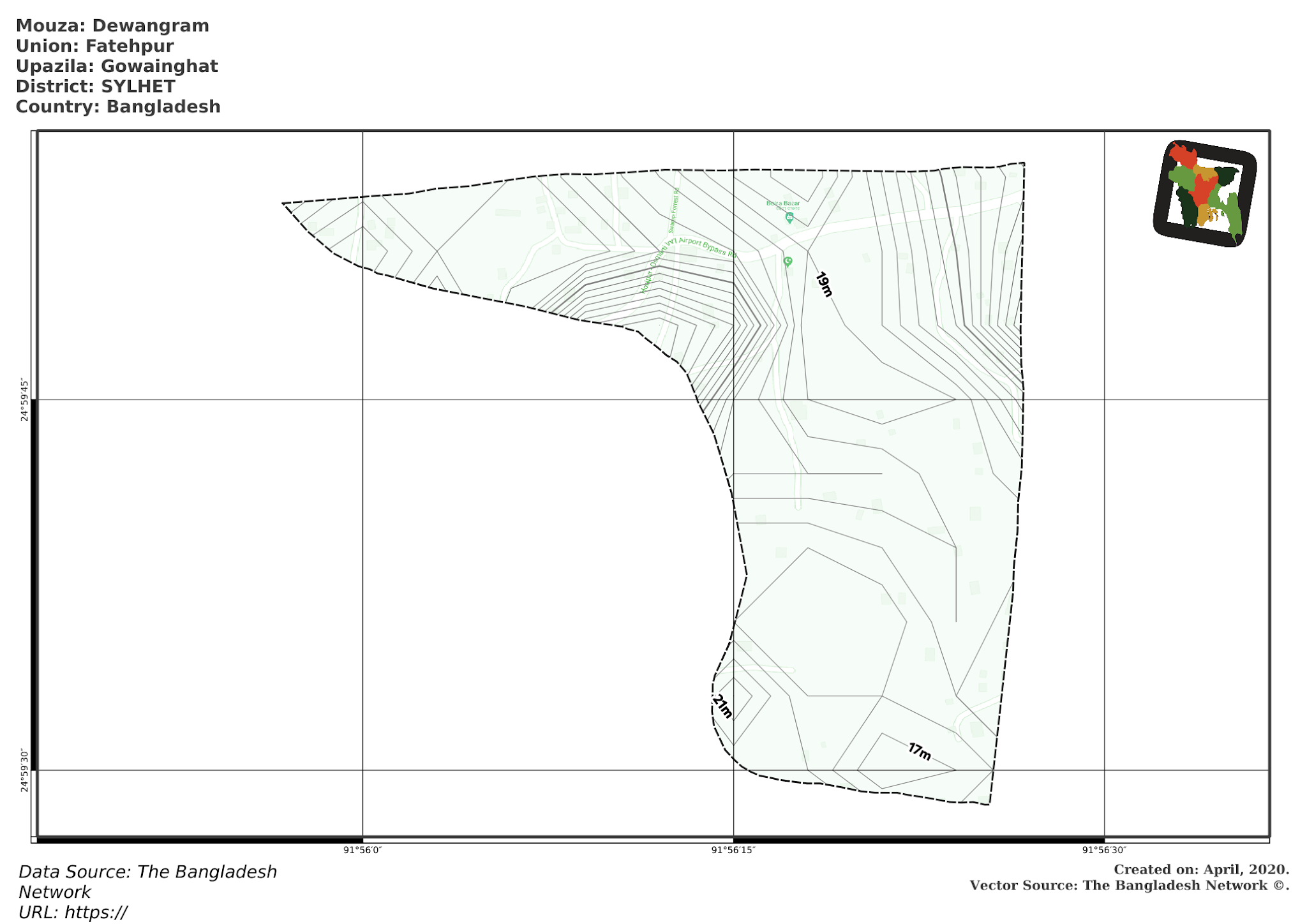 Map of Dewangram Mouza of Gowainghat Upazila, SYLHET, Bangladesh.