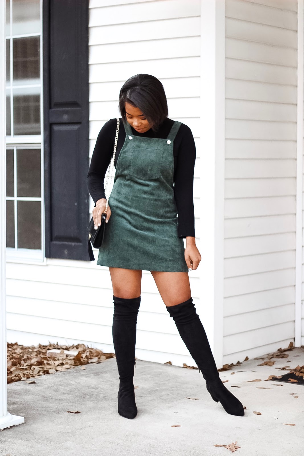 overall dress with boots