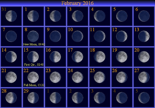 Moon Phases February 2016 Calendar, February 2016 Moon Phases Calendar, February 2016 Calendar with Moon Phases