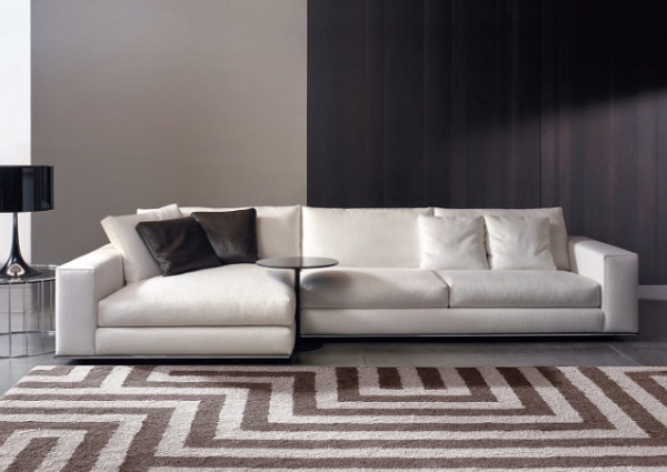 model sofa minimalis modern L baris warna putih tanpa meja