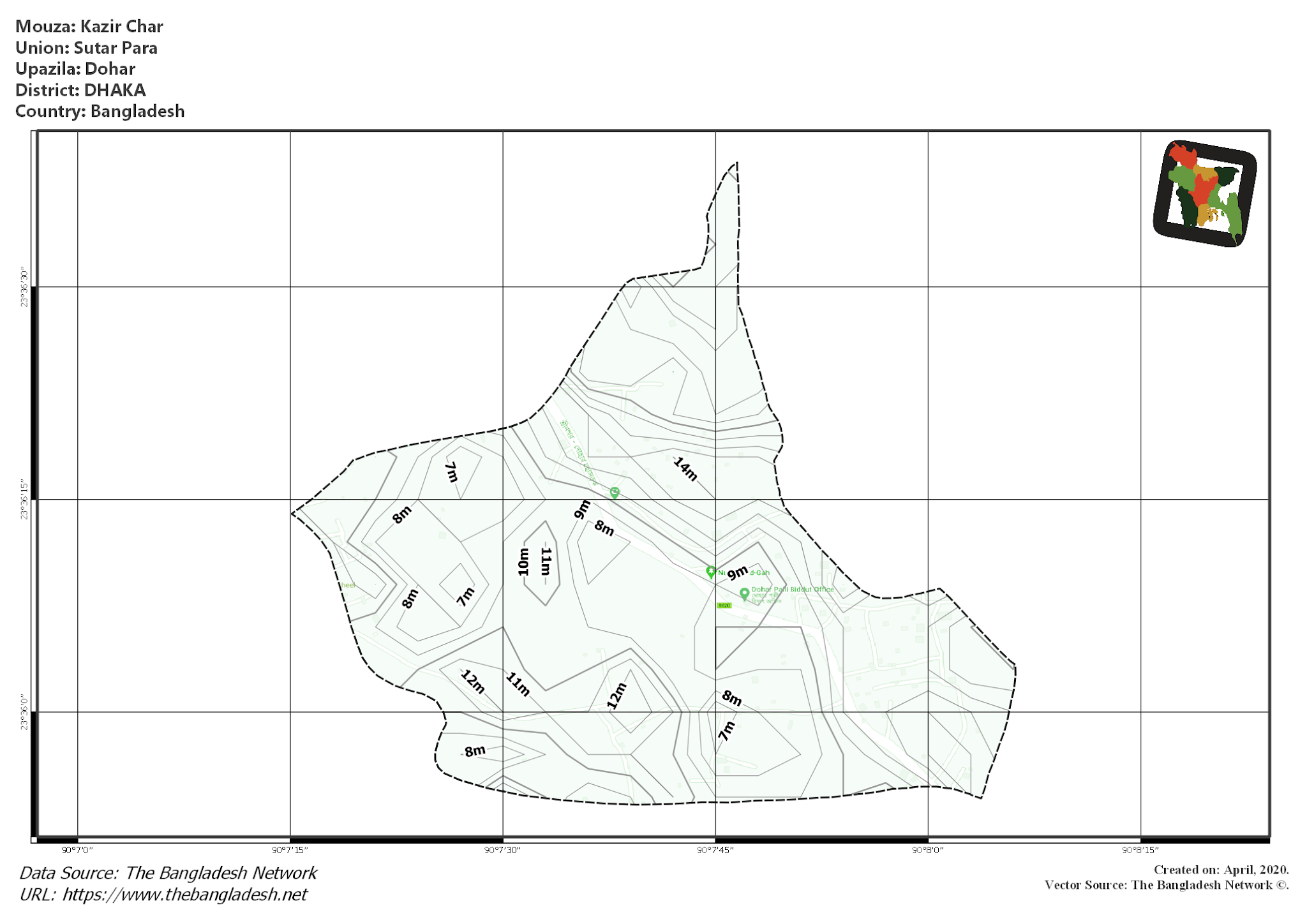 Map of Kazir Char Mouza of Dohar Upazila, DHAKA, Bangladesh.