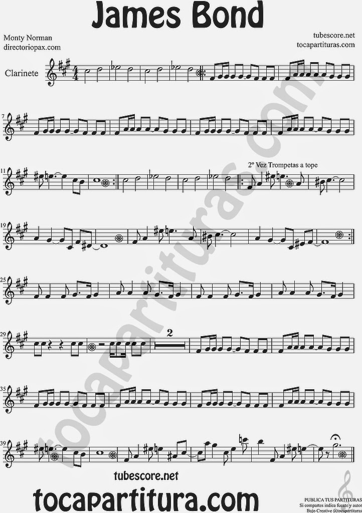 James Bond Partitura Clarinete Sheet Music for Clarinet Music Scores ¡Atención es tocapartituras.com con "s"! (error en la partitura)