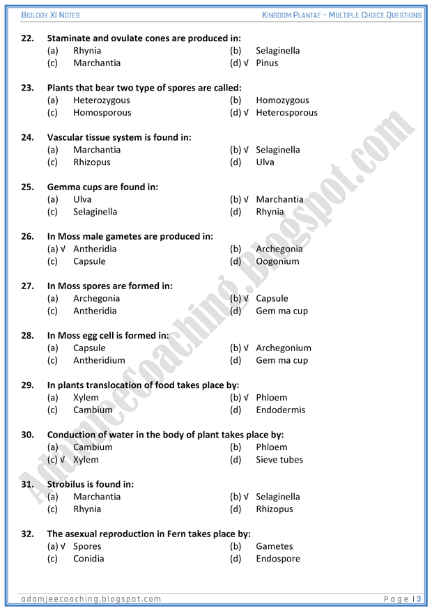 kingdom-plantae-mcqs-biology-11th