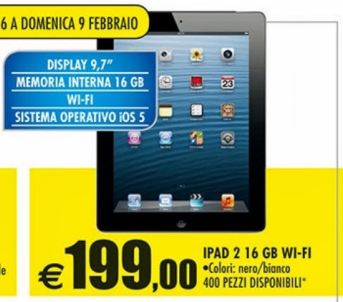 Offerta Apple iPad 2 16 GB Wifi miglior prezzo di sempre 199 euro da Aucham - Sottocosto offerte ipad offerte volantino