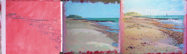 acrylic painting WIP hengistbury head