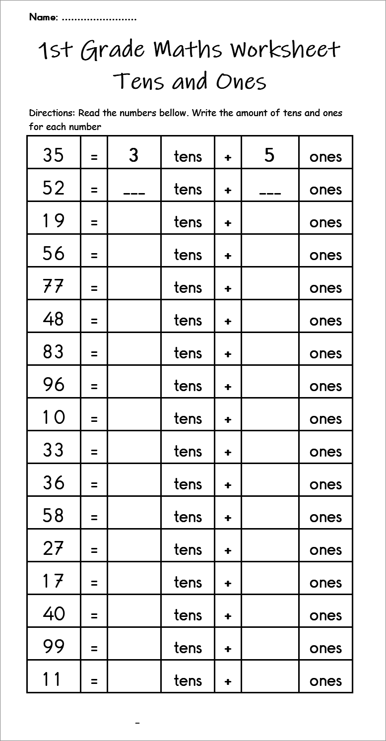 1st Grade Maths Worksheet Tens and Ones