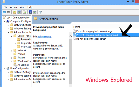 Prevent changing start menu background in Windows 8