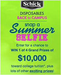  Schick Disposables Back to Campus, Snap a Summer Selfie Sweepstakes