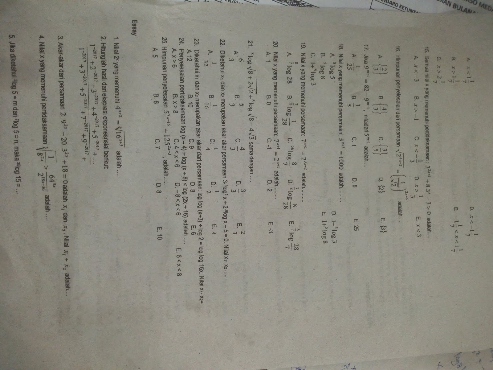 Naskah Ujian Matematika Kelas X Matematika Peminatan Sma Brigjend Katamso Medan Ruang Para Bintang Berbagi Informasi Tentang Ptn Dan Pembahasan Soal Soal