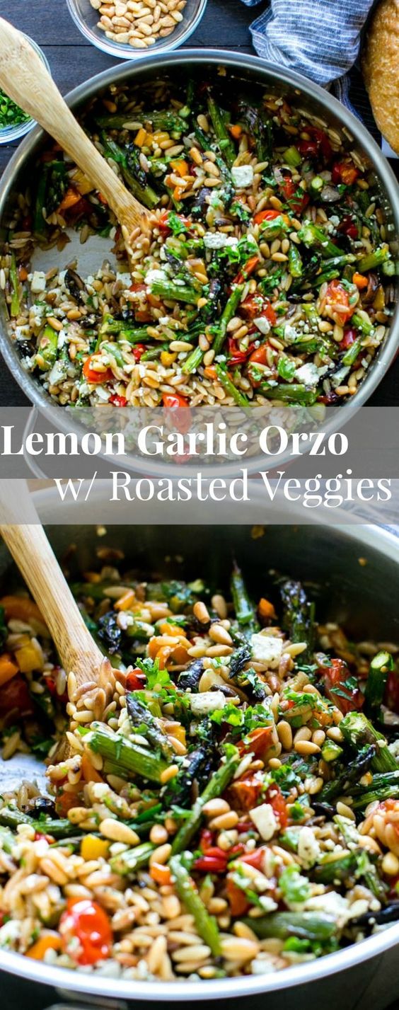 LEMON GARLIC ORZO WITH ROASTED VEGETABLES #lemon #garlic #orzo #roasted #vegetables #veggies #vegetarianrecipes #vegetarian LEMON GARLIC ORZO WITH ROASTED VEGETABLES #lemon #garlic #orzo #roasted #vegetables #veggies #vegetarianrecipes #vegetarian