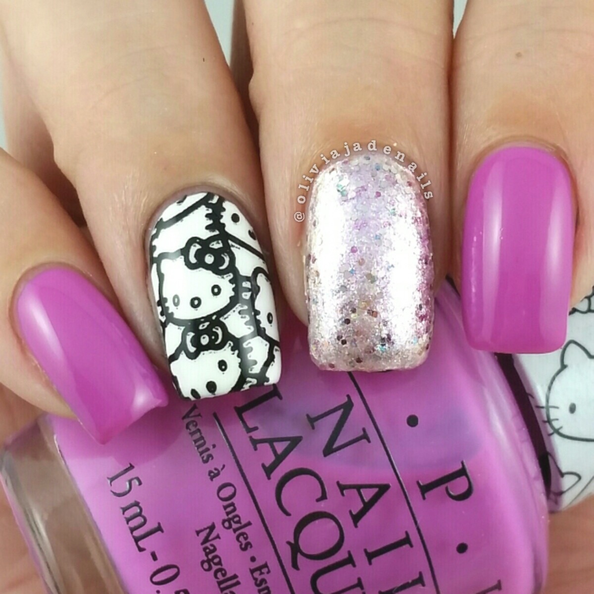 OPI Hello Kitty nail art by Olivia Jade Nails